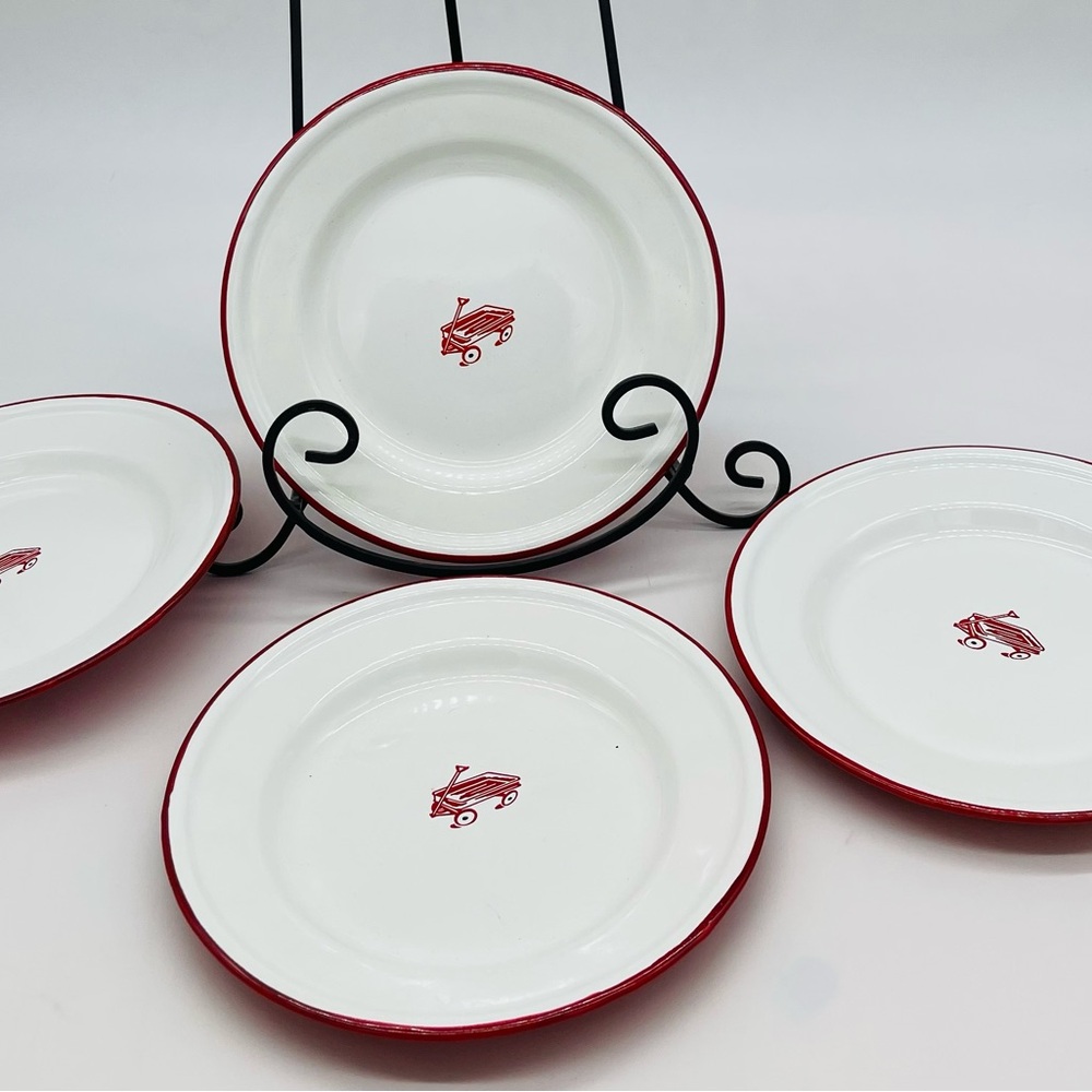 Taipro Enamelware Metal Plate with Little Red Wagon 4 salad plates